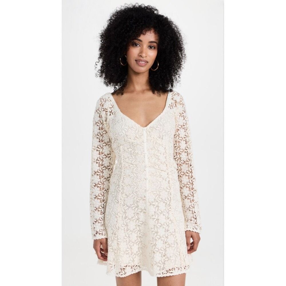 byTiMo NWT White Cotton Floral Lace Crochet Long Sleeve Mini Dress Small Boho